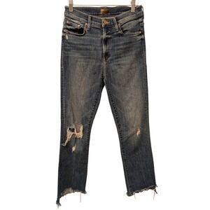MOTHER The Insider Crop Step Chew Jeans Dancing On Coal Size 27 Distressed Hem